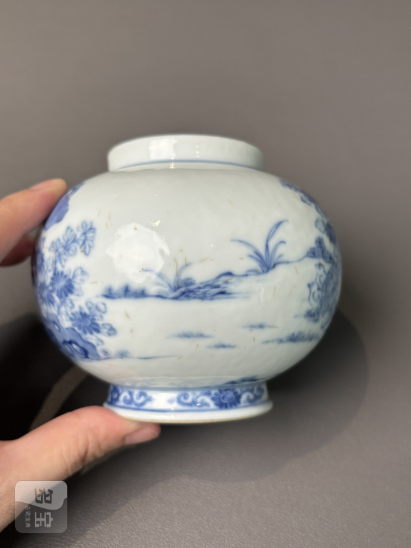 清雍正 青花官上加官图罐 - 图7